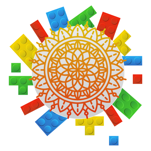 Mandala design surrounded by circular frame of LEGO bricks