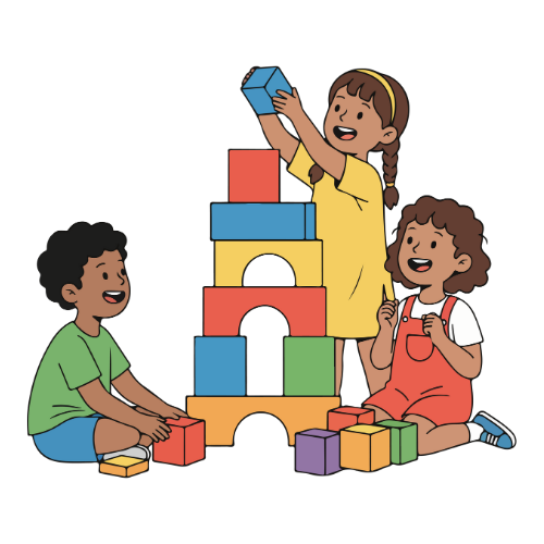 Three kids playing with blocks