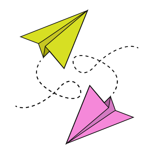 Two paper airplanes twirling around