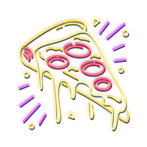 Slice of pepperoni pizza created with neon lights